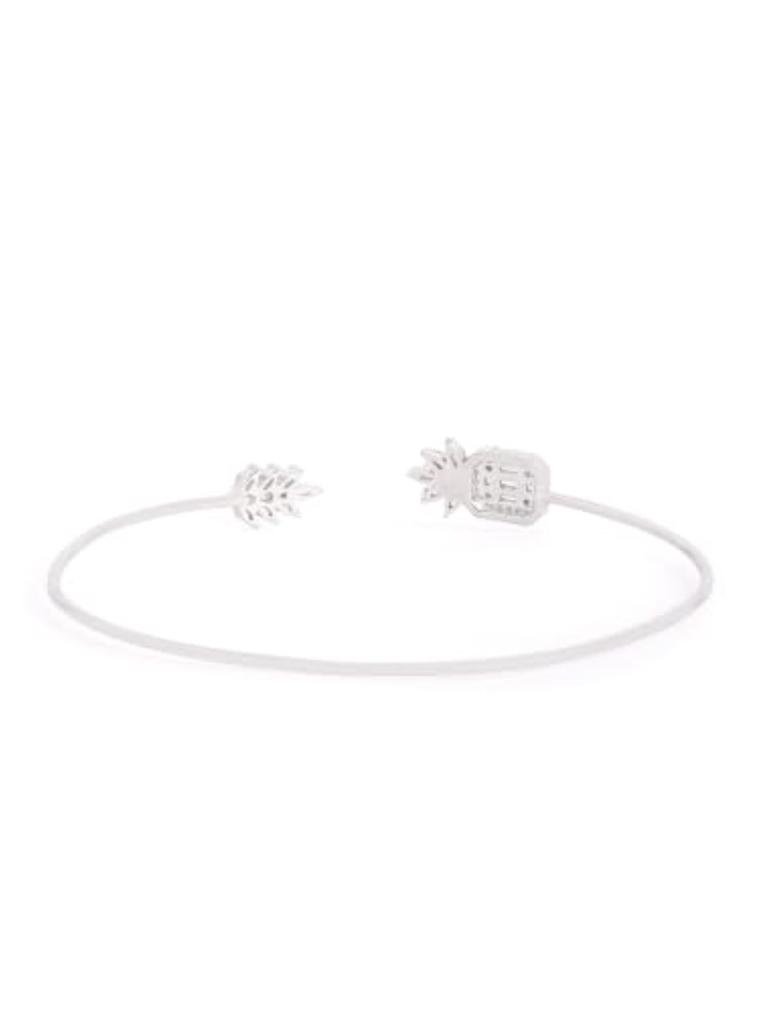 Women's 925 Sterling Silver Emerald Cut Sparkle Leaf Cuff, Rhodium Plated