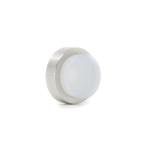 EVI Herrajes | Door Stop | 0.94" x 0.55" | Adhesive or Screw Installation | Matte Finish (Stainless Steel) | White Natural Silicone Rubber | Mod. I-205/24B