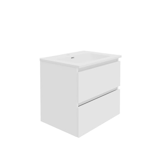 Baikal Mueble de Baño Rubi. Mueble MONTADO. 2 Cajones Suspendido con Lavabo. Armario de Baño. Lavabo Ceramico. Cierre Amortiguado. Altura 55cm. 70cm Blanco.
