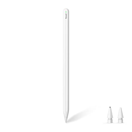 iSkey (2023 Newest) iPad Pencil (2nd Generation), Magnetic Wireless Charge Pen Ultra-High Sensitivity/Tilt/Palm Rejection Stylus for Pro 12,9'' 6/5/4/3, 11'', Air 4/5, Mini 6, White 01+2 nibs (E10)