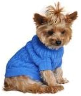 DOGGIE DESIGN Combed Cotton Cable Knit Dog Sweater - Riverside Blue (Large)