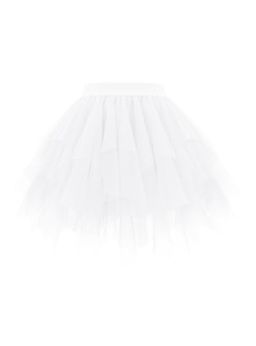 Girstunm Mini Tüllrock Damen Hoch Taille Unregelmäßiger tüllrock Karneval Kostüm Unterrock Weiß Medium