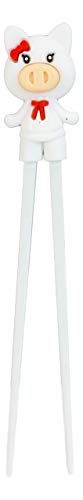 Ebros Gift Reusable Training Chopsticks Set With Animated Food Safe Silicone Helper Hinge Guide For Sushi Noodles Rice For Kids Adults (White Miss Piggy Pig)