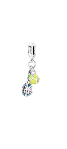 SILVARU Charm dijes Colgante raqueta de tenis para pulseras collar compatible con pulsera Pandora Plata de Ley 925 con circonita cúbica para mujer madre niña