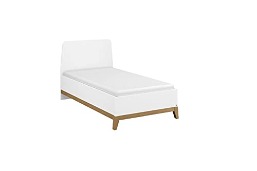 Rauch Möbel Carlsson Cama, Madera de ingeniería, Blanco/Roble Macizo, Liegefläche 90 x 200 cm