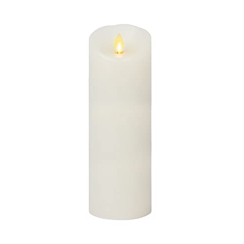 Luminara Vela LED con Llama móvil Realista (3'x8.5') Borde Festoneado Acabado Liso Pilar de Cera Real, Funciona con Pilas (2 C) 600 Horas de Funcionamiento, sin Perfume - Blanco