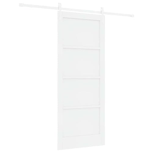 vidaXL Porte Coulissante Blanc 83 x 202 cm Pin solide et acier, Porte coulissante, style moderne, bois de pin, gain de place, kit déco intérieur, installation facile