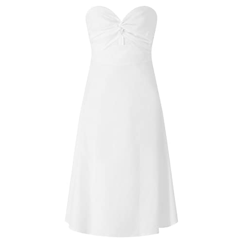 Women Strapless Tube Top Dresses Sexy Off Shoulder Ribbed Knit Bodycon Bandeau Dress Casual Party Maxi Dress Clubwear (A White, S) #TOP5