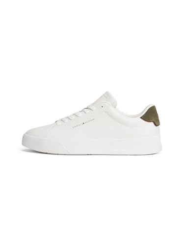 Tommy Hilfiger TH Court Lth Detail Ess Fm0fm05367, Men's Trainers, Th Optic White Large Logo, 44 EU