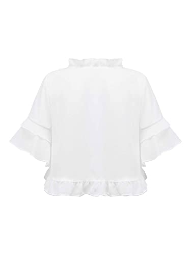 Girls Crop Bolero Cardigan Mid-Sleeve Ruffle Edge Chiffon Shawl Pearls Pendant Lace-up Straps Wrap Shrug Top2