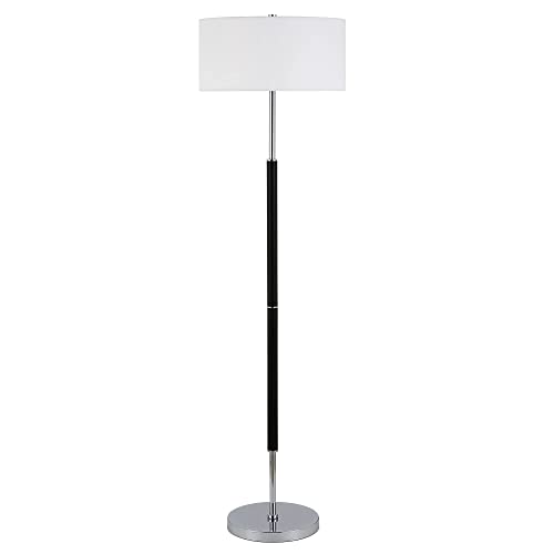 Image of Henn&Hart 2-Light Floor Lamp with Fabric Shade in Matte Black /Polished Nickel /White, Floor Lamp for Home Office, Bedroom, Living Room