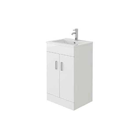 VeeBath Sphinx High Gloss White Free Standing Basin Vanity Cabinet Unit & Rectangular Sink Flatpack (500mm) Cover
