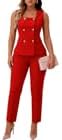 Women's 2 Piece Suit Square Neck Double Breasted Vest Blazer Pants Suit 2026 Summer Business Casual Outfit