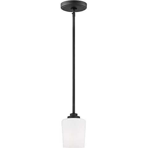 Sea Gull Lighting 6102801-112 Windom - 1 Light Mini-Pendant, Midnight Black Finish with Etched/White Glass Cover
