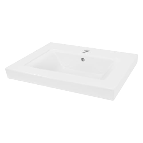 ECD Germany Lavabo à Encastrer de Salle de Bain, 605x465x160 mm, en Céramique, Blanc, avec Trop-Plein et Trou de Robinet, Vasque Encastrable Évier...