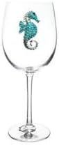 THE QUEENS' JEWELS Blue Seahorse - Jeweled Stemmed Wine Glass, 21 oz. - Unique Gift for Women, Birthday, Cute, Fun, Not Painted, Decorated, Bling, Bedazzled, Rhinestone