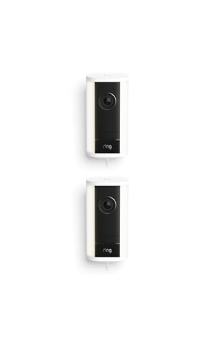 Image of Ring Spotlight Cam Pro, Plug-in (newest model), Home or business security, Retinal 4K with wide-angle video, 10x Enhanced Zoom, and 600 Lumen Spotlights, 2-pack, White