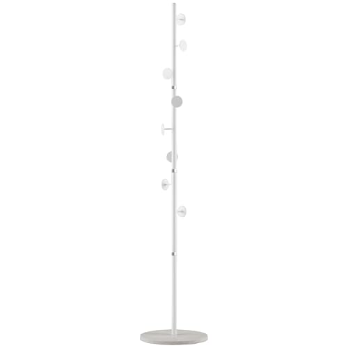 HOMCOM Albero Appendiabiti con 8 Ganci e Base Rotonda, Appendiabiti da Terra in Acciaio e Marmo, 35x35x170 cm, Bianco