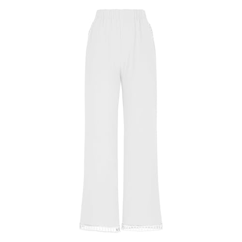 Image of Linen Pants Women Petite Straight Leg Pants Summer Beach High Waisted Pant Vacation Wide Leg Trousers with Pockets