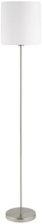Eglo Pasteri Floor Lamp, Living Room Textile Lamp 1 Bulb, Steel and Fabric Floor Lamp, Matt Nickel, White, E27 Lamp Holder, Incl. Foot Switch