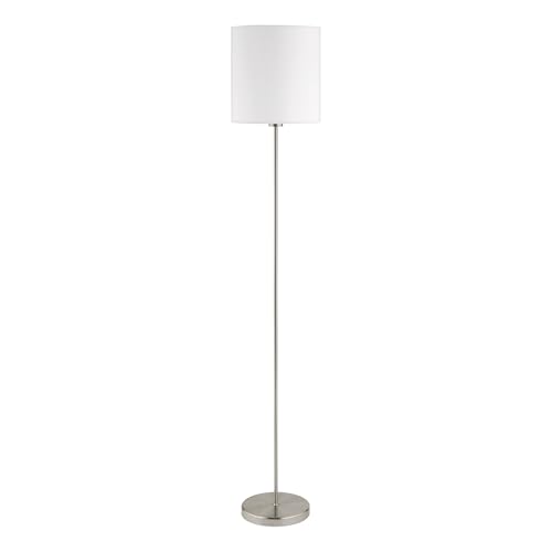 EGLO Stehlampe Pasteri, 1 flammige Textil Stehleuchte, Standleuchte aus Stahl und Stoff, Farbe: Nickel matt, weiß, Fassung: E27, inkl. Fußschalter EGLO Stehlampe Pasteri, 1 flammige Textil Stehleuchte, Standleuchte aus Stahl und Stoff, Farbe: Nickel matt, weiß, Fassung: E27, inkl. Fußschalter