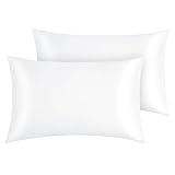 EXQ Home Silky Satin Pillowcase for Hair and Skin,Soft Cooling Pillow Cases Queen Size Set of 2 White Satin Pillow Case with Envelope Closure