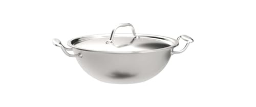 Image of Prabha Prima Kadhai Flat Bottom with Lid, Stainless Steel, Kitchen Kadhai, 26cm, 3.5L, Induction & Non Induction Base, 60 Months Warranty