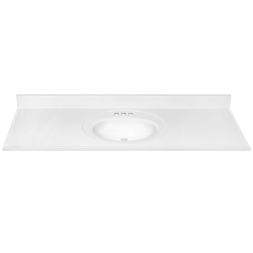 Image of Design House Cultured Marble Vanity Top, 61 in W x 22 in D, Integrated 4 in Centerset Oval Sink & Backsplash, Solid White, 597427