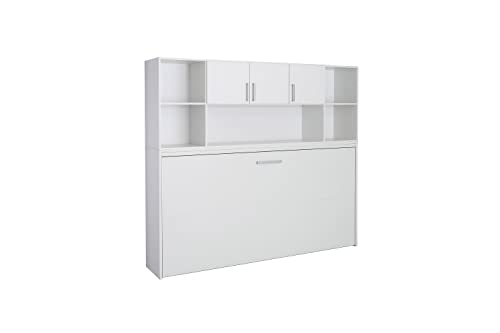 Funktionsbett Susi 90 * 200 cm inkl Regalelement B 214 H 197 weiß Gäste Jugend Kinderzimmer Wandbett Kinderbett Liege Klappbett Raumsparbett Cover