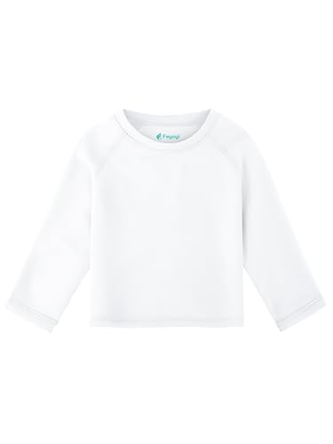 Feyoyi Unisex Baby Rash Guard Shirts SPF Long Sleeve Swim Shirts Sun Protection Rashguard Swimwear for Toddler Boys Girls White,6-12 Months