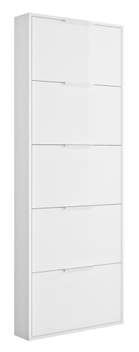 Composad | Scarpiera Slim della Linea ESPRESSO con 5 Ribalte, Scarpiera Salvaspazio, per Ingresso, Ripostiglio, Portascarpe, (LxAxP) 65x173,5x15 cm, Colore Bianco Laccato, Made in Italy