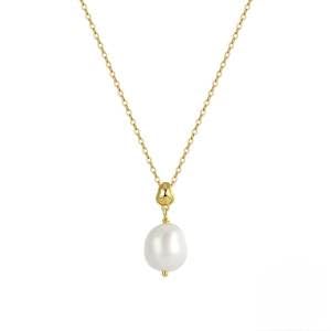 Collier de perles d'eau douce en argent 925 plaqué or pour femme