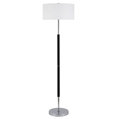 Image of Henn&Hart 2-Light Floor Lamp with Fabric Shade in Matte Black /Polished Nickel /White, Floor Lamp for Home Office, Bedroom, Living Room
