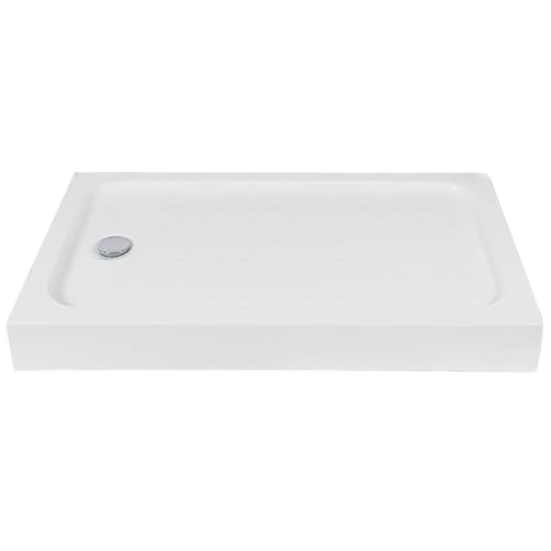 Sartén de ducha con superficie acrílica antideslizante, diseño de drenaje inclinado, altura ajustable para baño y ducha (100 x 70 x 13 cm)