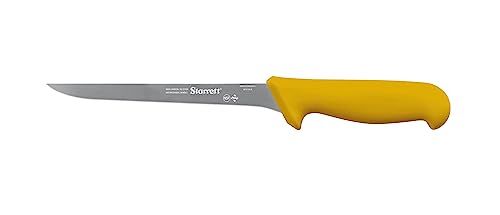 Starrett Professional Stainless Steel Chefs Kitchen Boning Knives - Narrow Straight Profile - 8-inch (200mm) - Yellow Handle