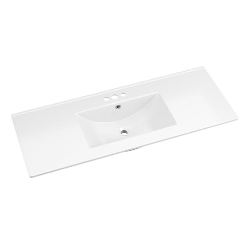 ROOMTEC 48'x18¼' Bathroom Vanity Sink Top with Three Holes, Ceramic Vanity Sink Top with Overflow,...
