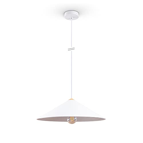 Image of Paco Home Led Lamp Pendant Dining Table Shade Hanging Lamp Kitchen Vintage Metal Living Room Lamp Ceiling Lighting E27, Colour:White Wood, Luminaire Shape__Size:Ø42cm