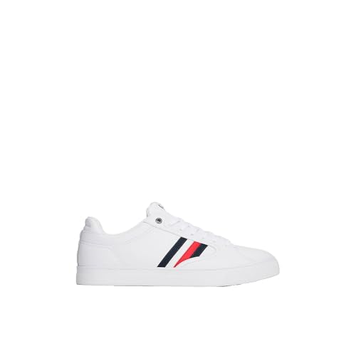 Tommy Hilfiger Herren Cupsole Sneaker Icon Court Stripes aus Leder, Weiß (White), 43