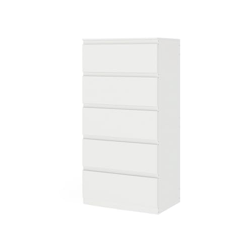 Songvas Cajonera con 5 Cajones, Ancho 60 cm, Comoda Dormitorio Blanca, Sinfonier Dormitorio, para Dormitorio, Salón, Oficina y Recibidor, 60x40x121 cm (A x F x A)