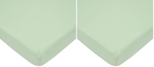 Image of American Baby Company 100% Natural Cotton Fitted Mini Crib Sheet 38 inch x 24 inch - Soft & Breathable Small Nesting Portable Crib Sheet, Fits Pack N Play Mattresses, Green, for Boys & Girls (Pack of 2)