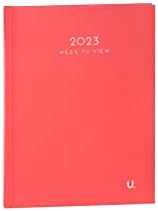 iTrend A4 Week to View Diary - Lined Diary with Premium Thick Paper - 2023 Diary Full Year Weekly Planner - Hard Back Cover and Ribbon - 2023 Diary for Home School Office (Pink)
