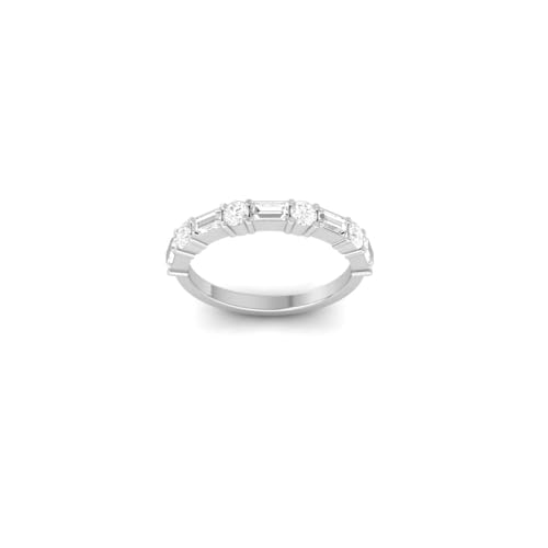 Wedding Band Ring, Round and Baguette Cut Moissanite Stones, Half Eternity Style3
