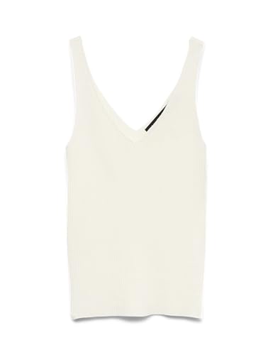 VERO MODA Damen Geripptes Struktur Top Einfarbiges V-Ausschnitt Sleeveless Oberteil Ärmellos VMGLORY, Farben:Weiß, Größe:M