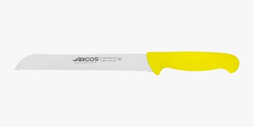 Arcos Serie 2900 - Cuchillo Panero - Hoja Serrada de Acero Inoxidable NITRUM de 200 mm - Mango inyectado en Polipropileno Color amarillo