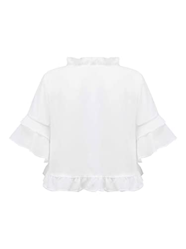 JanJean Kids Girls Mid-Sleeve Ruffle Hem Shawl Lace-up Cardigan Open Front Cropped Bolero Casual Beach Cover Up Tops2