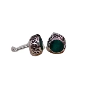 Emerald Studs Earrings, 925 Sterling Silver, Bridesmaids Gift, Gypsy Boho Look, Fashion & Traditional Jewelry, Gothic Studs, Statement Studs, Artisan Studs, Promise Earrings, Gift For Her, Jewellery