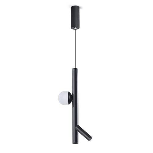 Lampe suspendue à tube long avec abat-jour boule en verre blanc pour salon