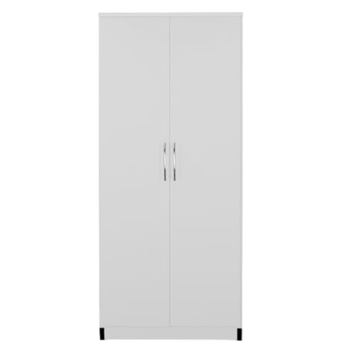Fully Assembled 2 Door Wardrobe – Freestanding Bedroom Storage Cabinet with Hanging Rail & Shelf, Modern Clothes Organizer, 76 x 184 x 50 cm, Multiple Colours Available (White)