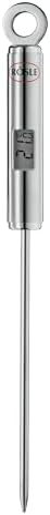 RÖSLE Gourmet-Thermometer, Grillthermometer mit digitaler, beleuchteter Temperaturanzeige in °C und °F, -40 °C bis +200 °C, Edelstahl 18/10, Länge 21,5 cm, silberfarben