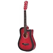 Image of Revel 38 Inches Cutaway Design Acoustic Guitar with Carry bag and Plectrums. Great tone and Beginner /Learners standard size configuration for all age groups (Red)